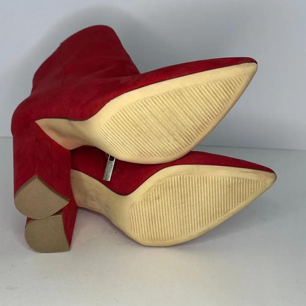 JustFab Red Block Heel Suede Boots | Women Size 8.5 - Picture 11 of 15